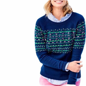 NWOT Talbots Fair Isle Rhinestone lambwool sweater women’s size M Petite